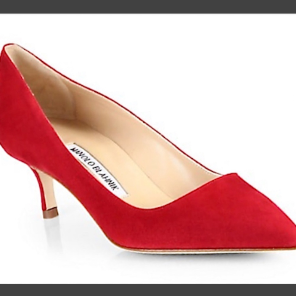 Manolo Blahnik 50mm BB Red Suede Pumps Size 7.5